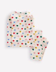 Snug Long John Pajamas - Coconut Milk Small Hearts