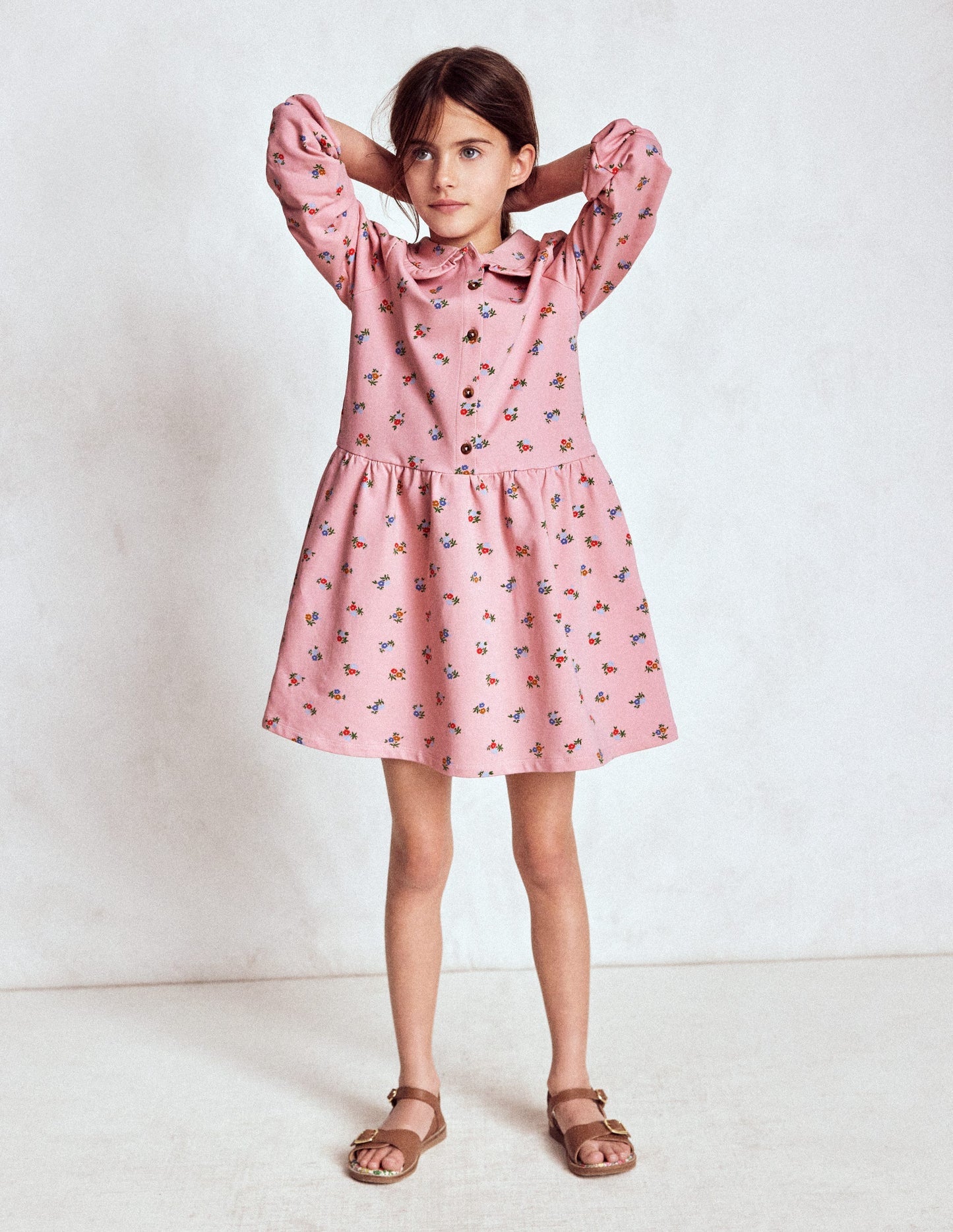 Cosy Jersey Shirt Dress - Vintage Pink Spaced Ditsy