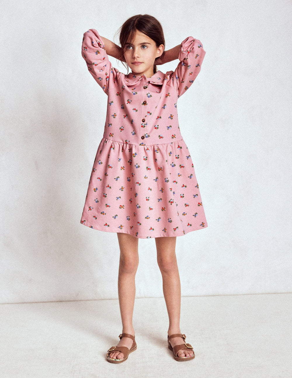 Cosy Jersey Shirt Dress - Vintage Pink Spaced Ditsy