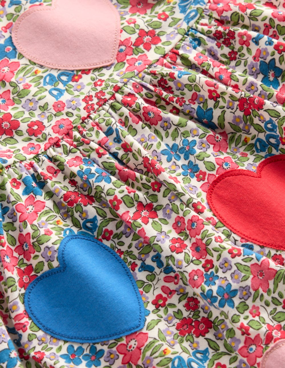 Appliqué T-shirt Dress - Rose Pink Flowerbed Hearts