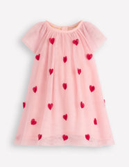 Layered Tulle Dress - Chalk Pink Hearts