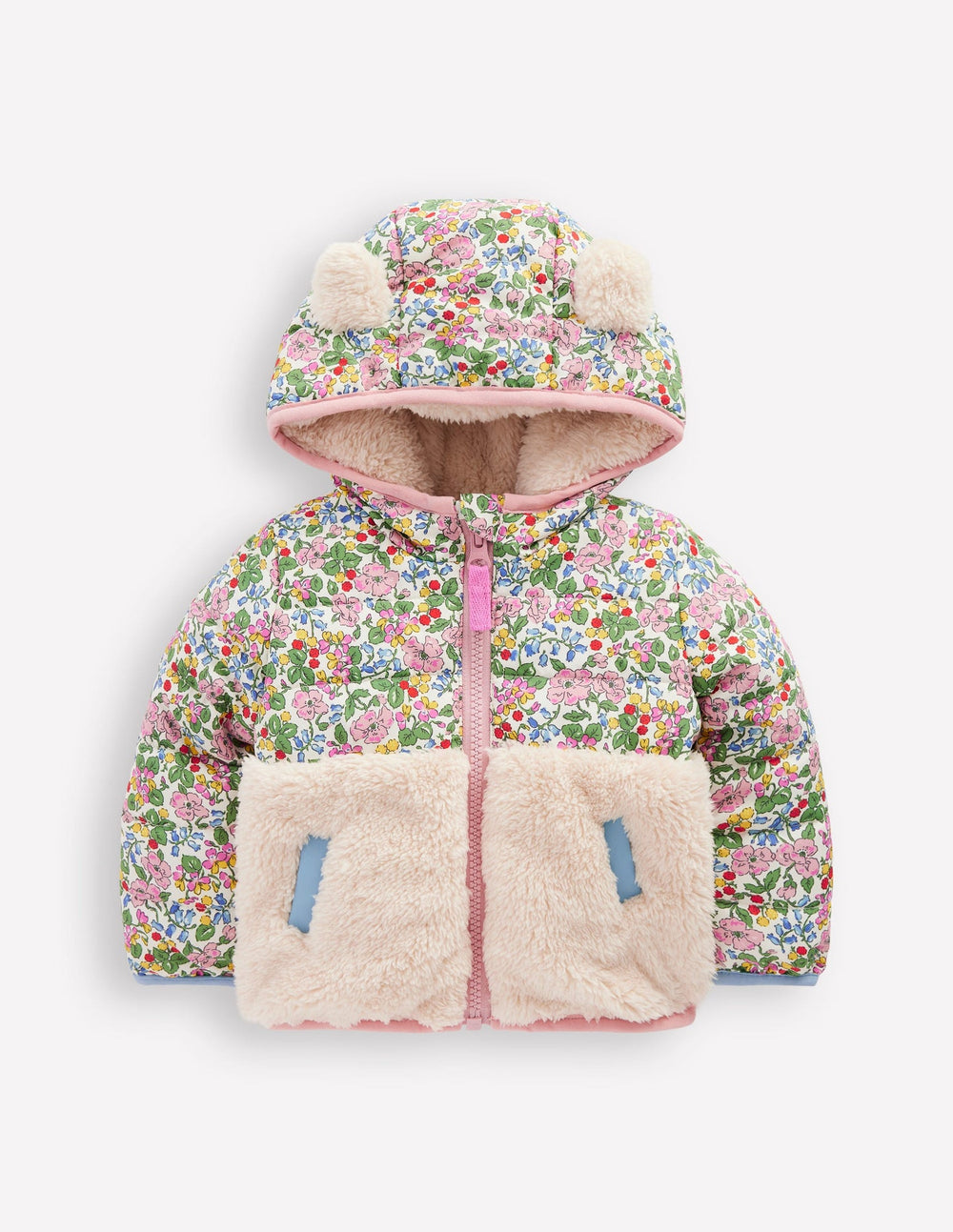 Mixed Borg Jacket - Ivory Berry Floral