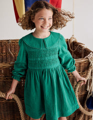 Double Cloth Collared Dress - Shady Green