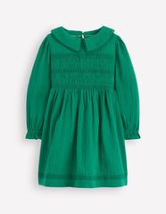 Double Cloth Collared Dress - Shady Green