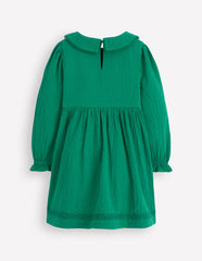 Double Cloth Collared Dress - Shady Green