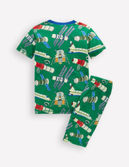 Snug Short John Glow Pyjamas - Green Satellites