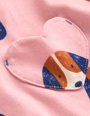 Heart Pocket Fun Jersey Dress - Vintage Pink Spaced Pups