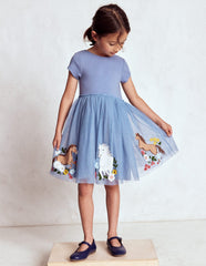 Ami Applique Tulle Dress - Pale Blue Chicks
