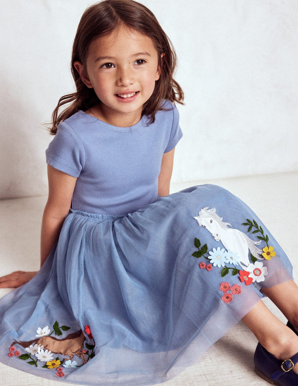Ami Applique Tulle Dress - Pale Blue Chicks