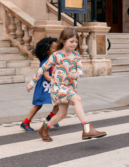 Heart Pocket Fun Jersey Dress - Oatmeal Marl Rainbow Hearts