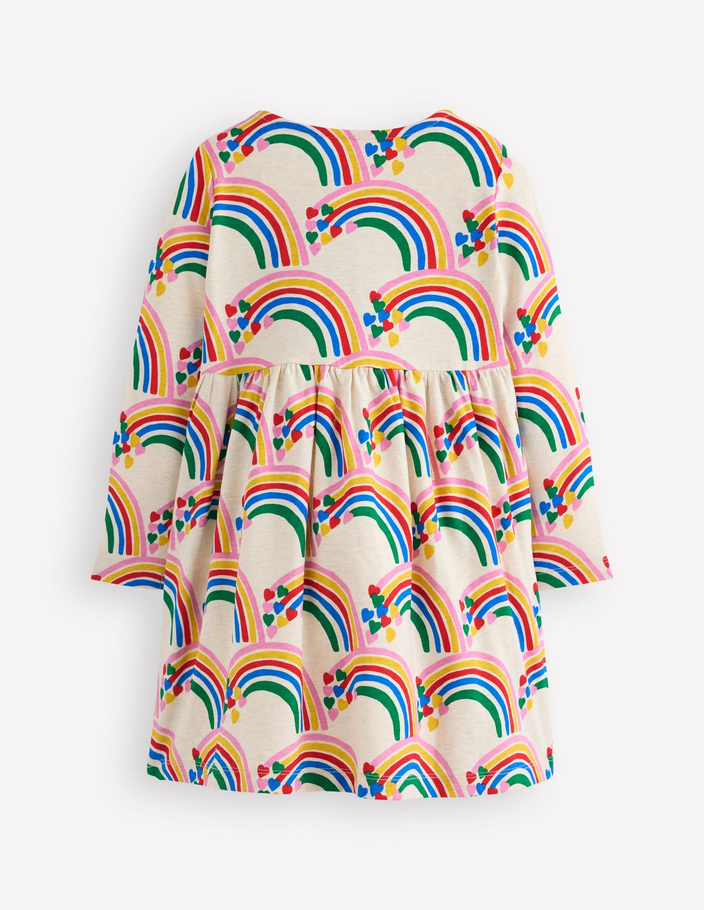 Heart Pocket Fun Jersey Dress - Oatmeal Marl Rainbow Hearts