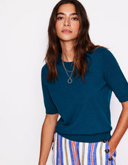 Emilia Cotton Crew T-shirt - Harbour Blue