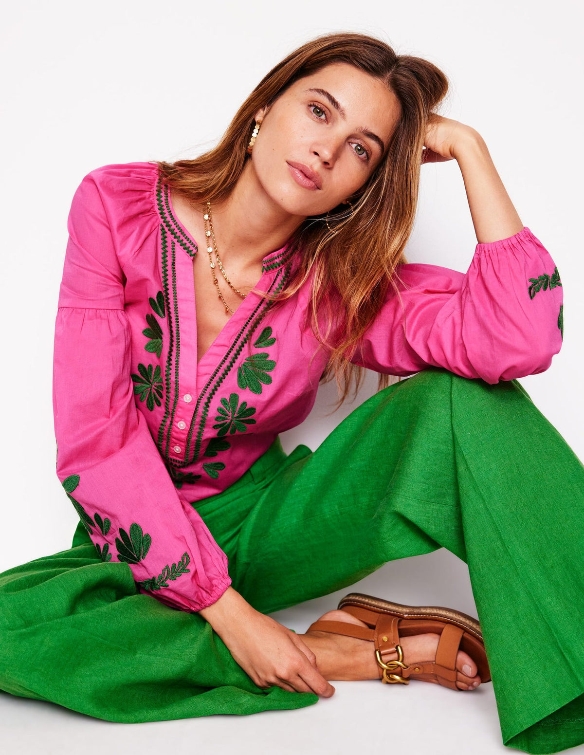 Raglan Embroidered Cotton Top - Sorbet Pink