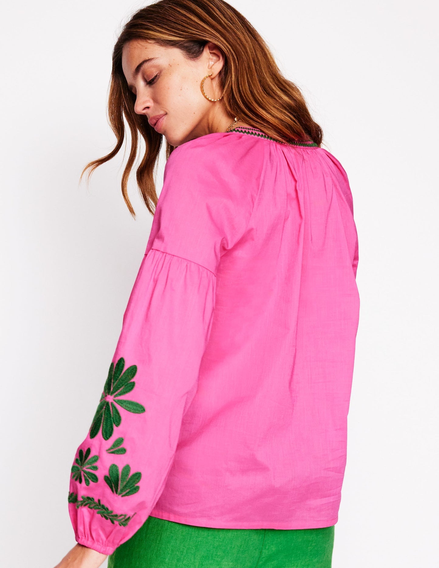 Raglan Embroidered Cotton Top - Sorbet Pink