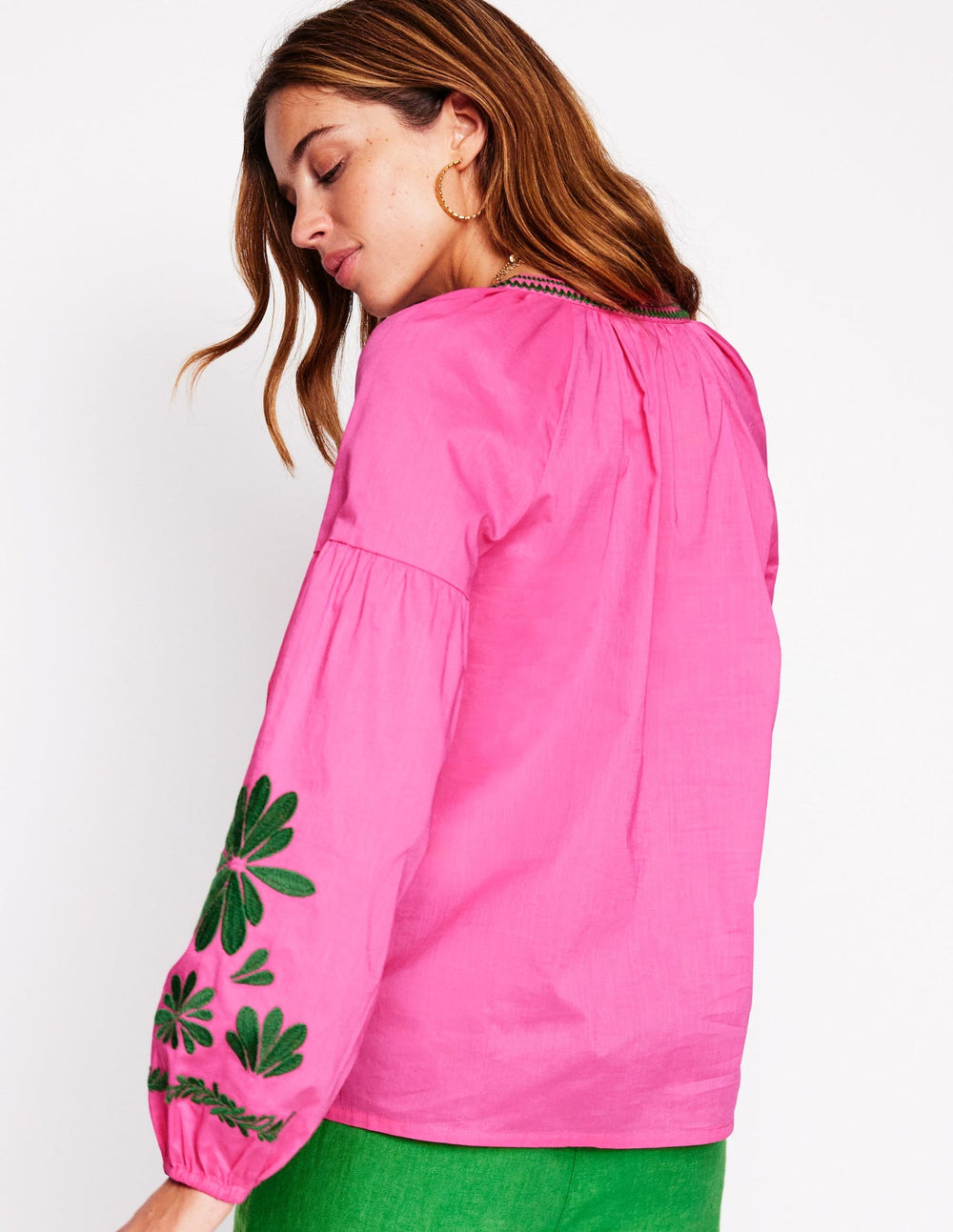 Raglan Embroidered Cotton Top - Sorbet Pink