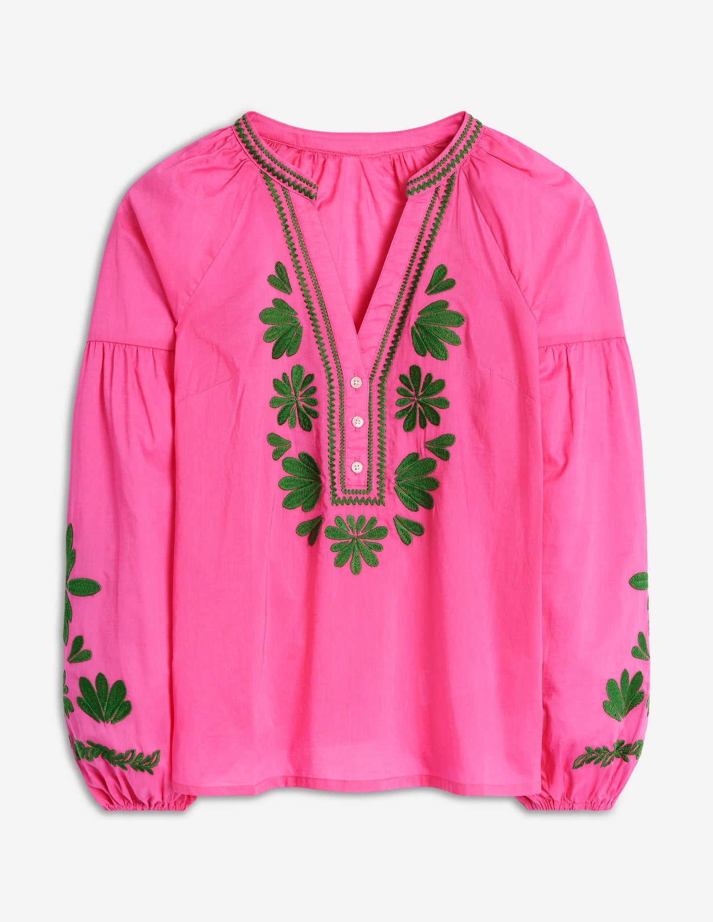 Raglan Embroidered Cotton Top - Sorbet Pink
