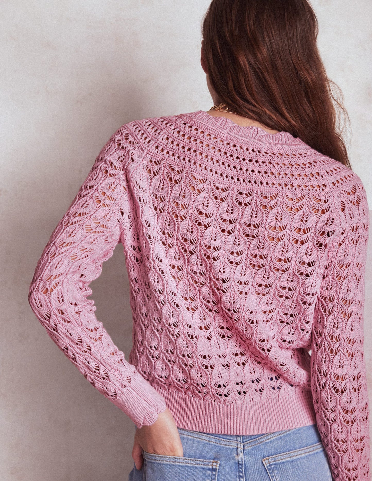 Crochet Mix Stitch Sweater - Formica Pink