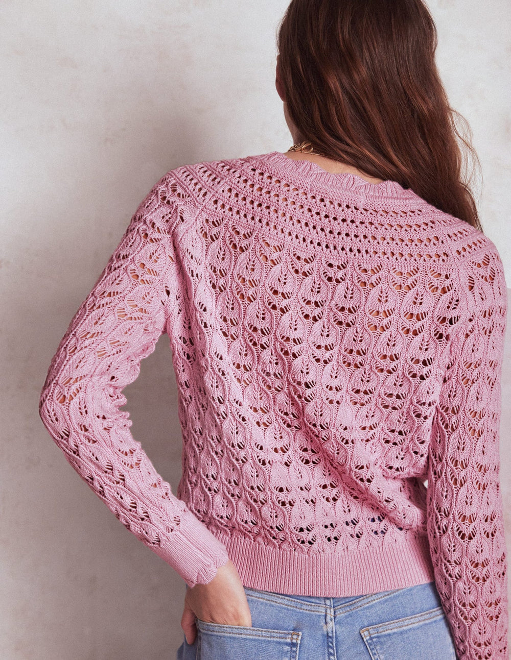 Crochet Mix Stitch Sweater - Formica Pink