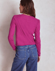Cotton Crew Long Sleeve Top - Rich Magenta