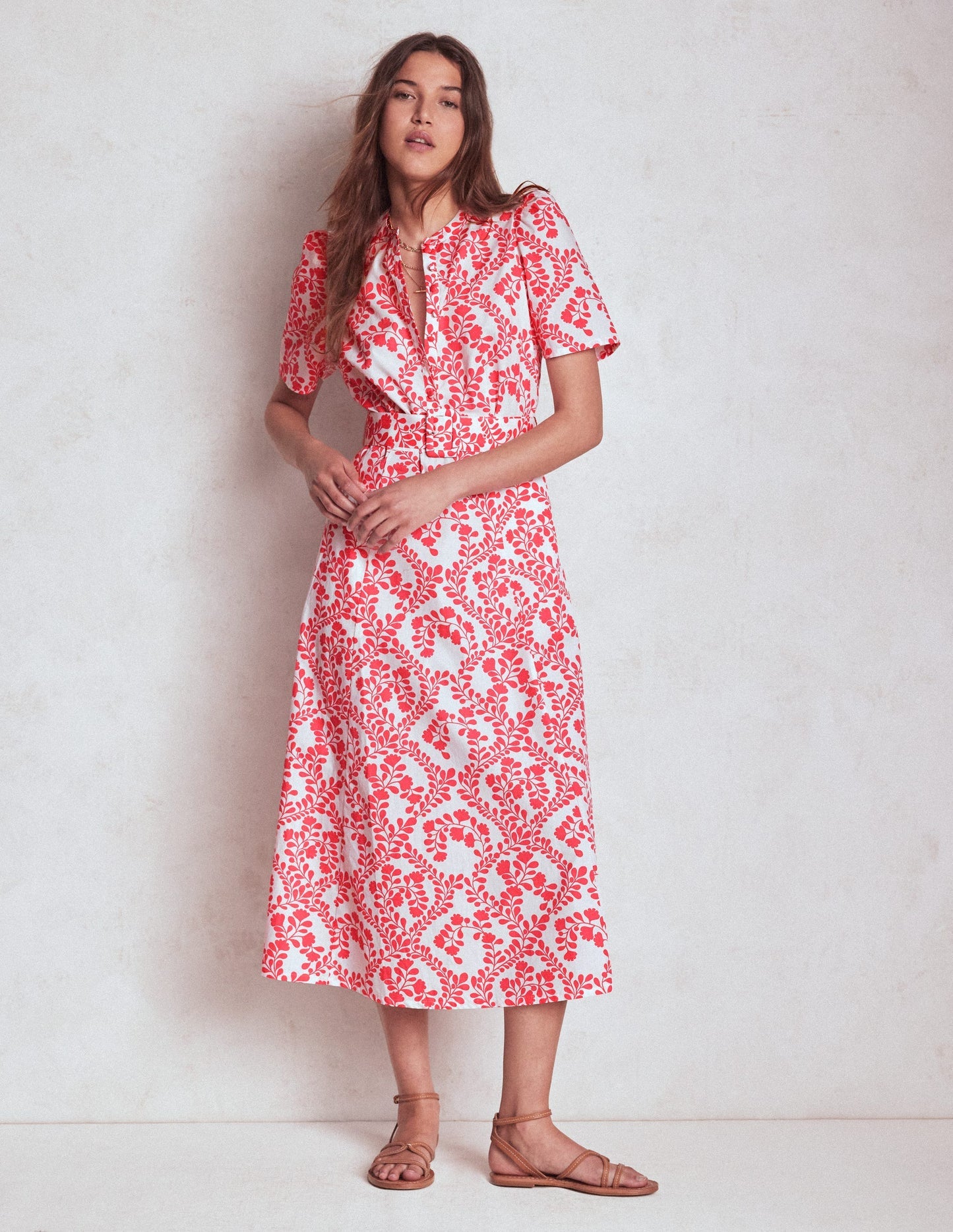 Kate Puff Sleeve Belted Dress - lvory, Vine Silhouette