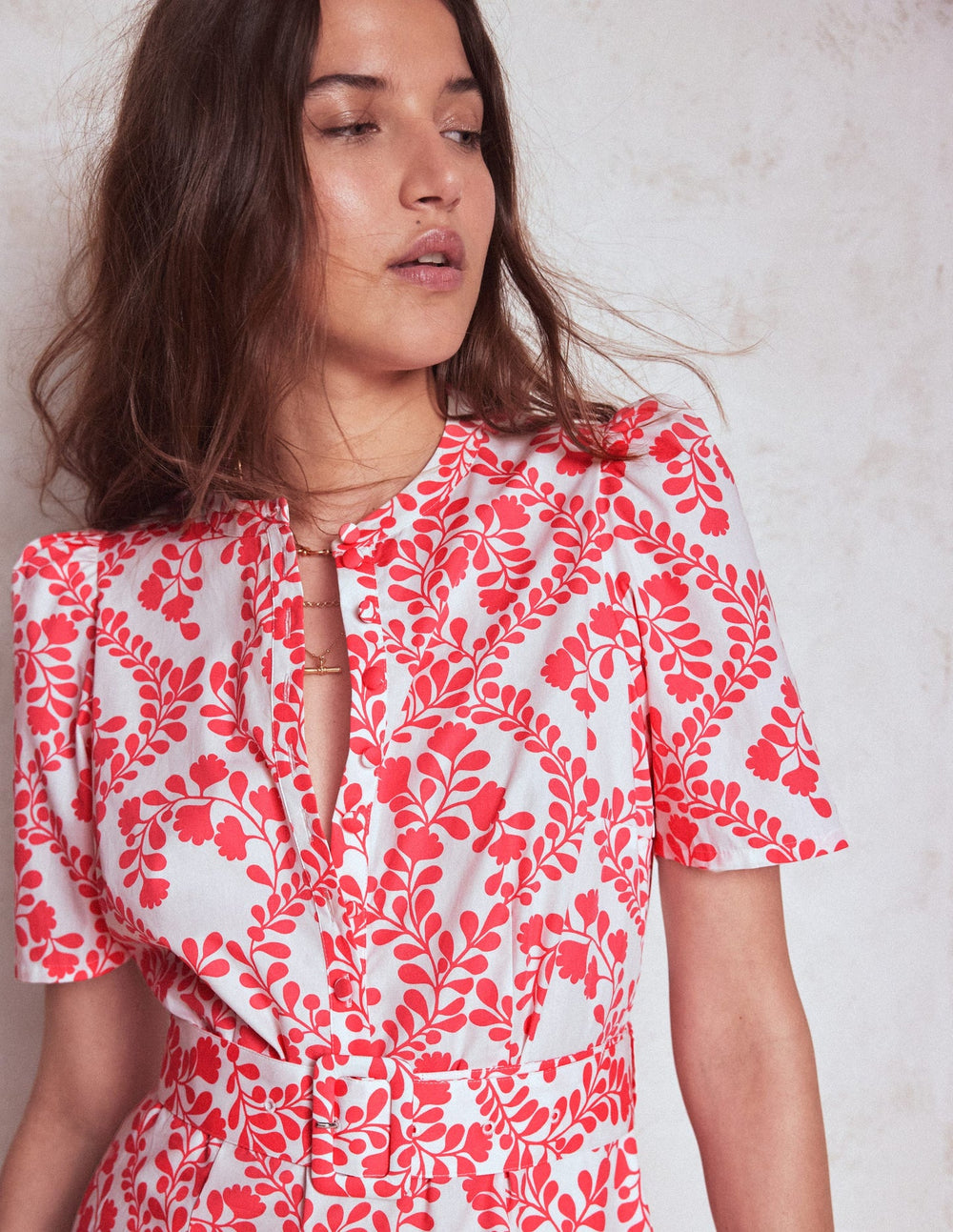 Kate Puff Sleeve Belted Dress - lvory, Vine Silhouette
