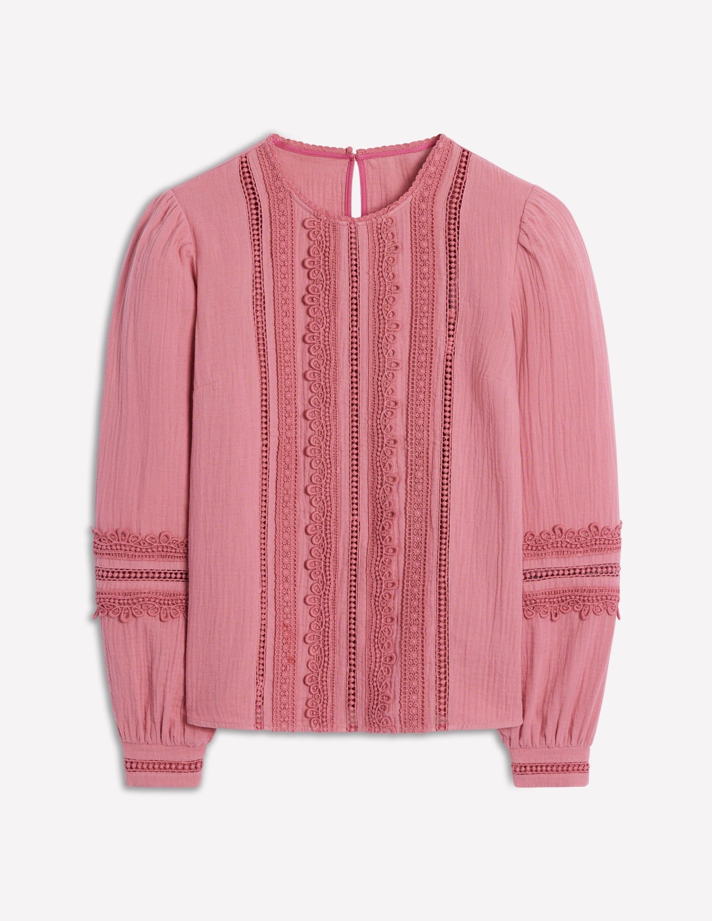 Trim Interest Double Cloth Top - Pink Heather