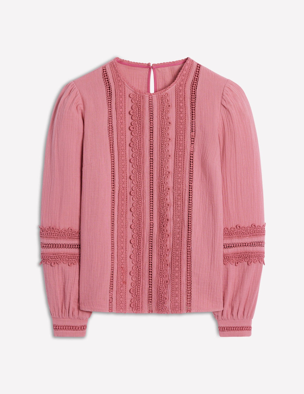 Trim Interest Double Cloth Top - Pink Heather