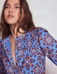 Cecily Cotton Midi Dress - Soft Blue, Bloom Mosaic