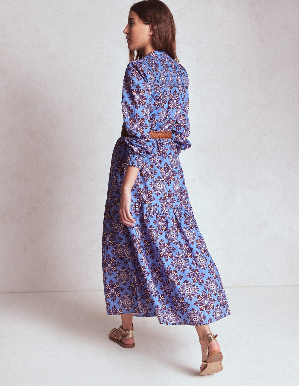 Cecily Cotton Midi Dress - Soft Blue, Bloom Mosaic