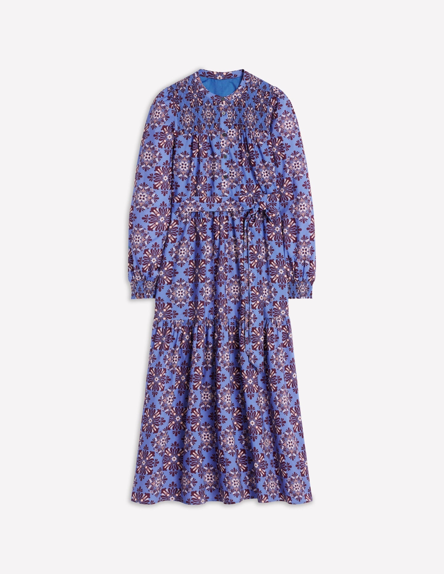 Cecily Cotton Midi Dress - Soft Blue, Bloom Mosaic