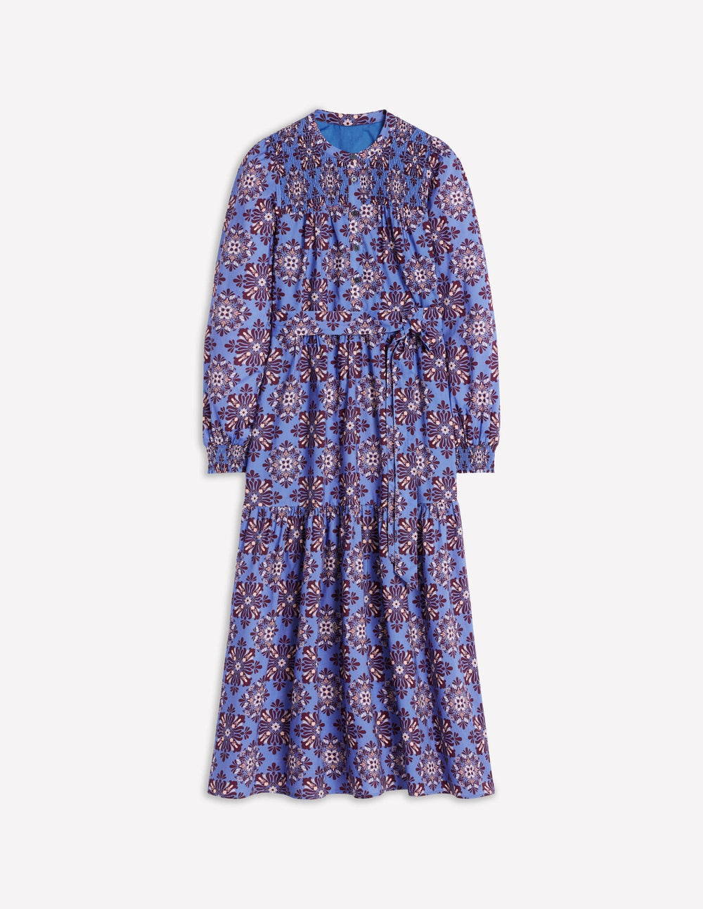 Cecily Cotton Midi Dress - Soft Blue, Bloom Mosaic