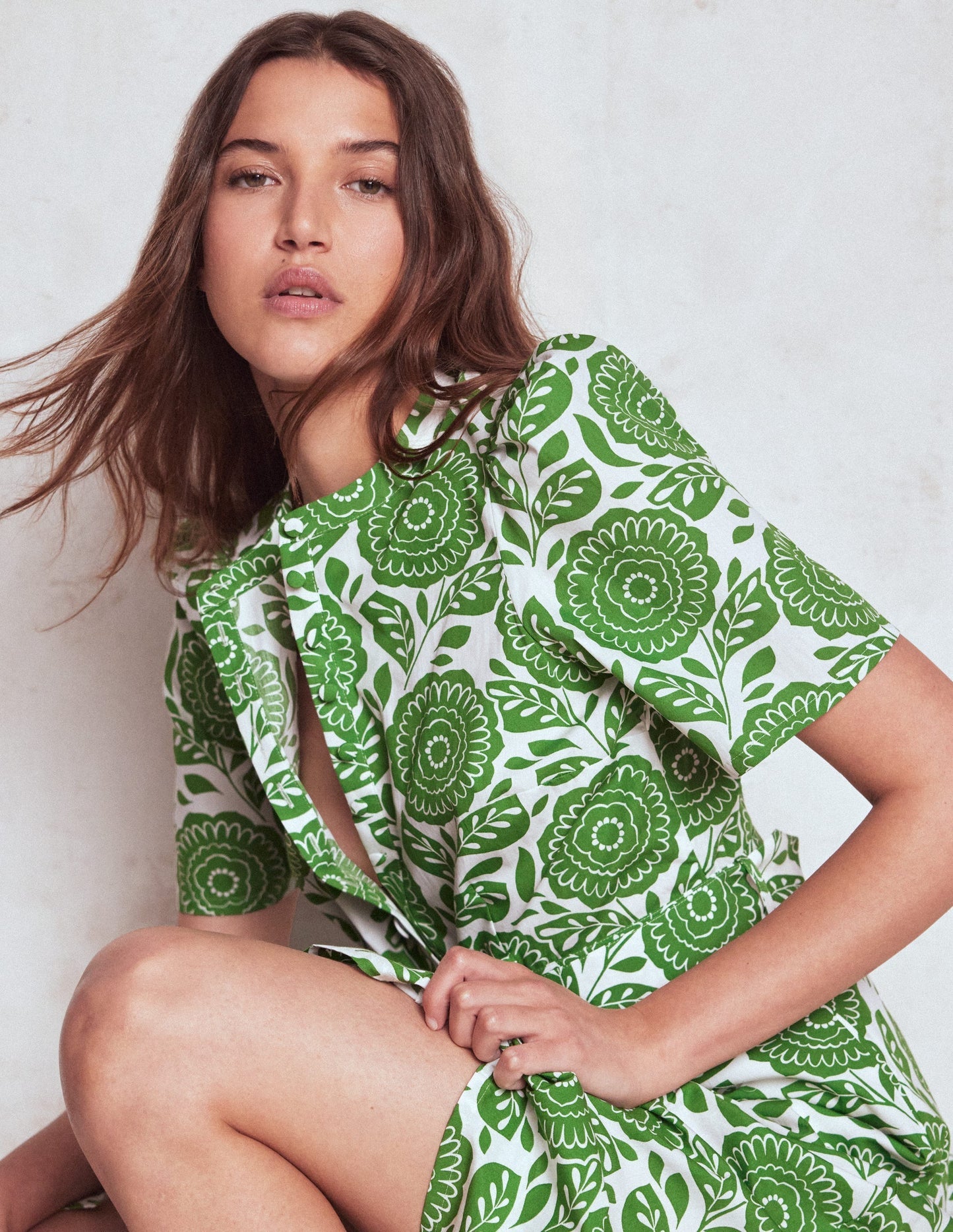 Kate Puff Sleeve Belted Dress - Paradise Green, Dahlia Stamp