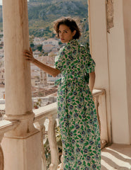 Alexa Maxi Shirt Dress - Rich Emerald, Ornate Vine