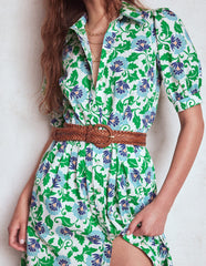 Alexa Maxi Shirt Dress - Rich Emerald, Ornate Vine