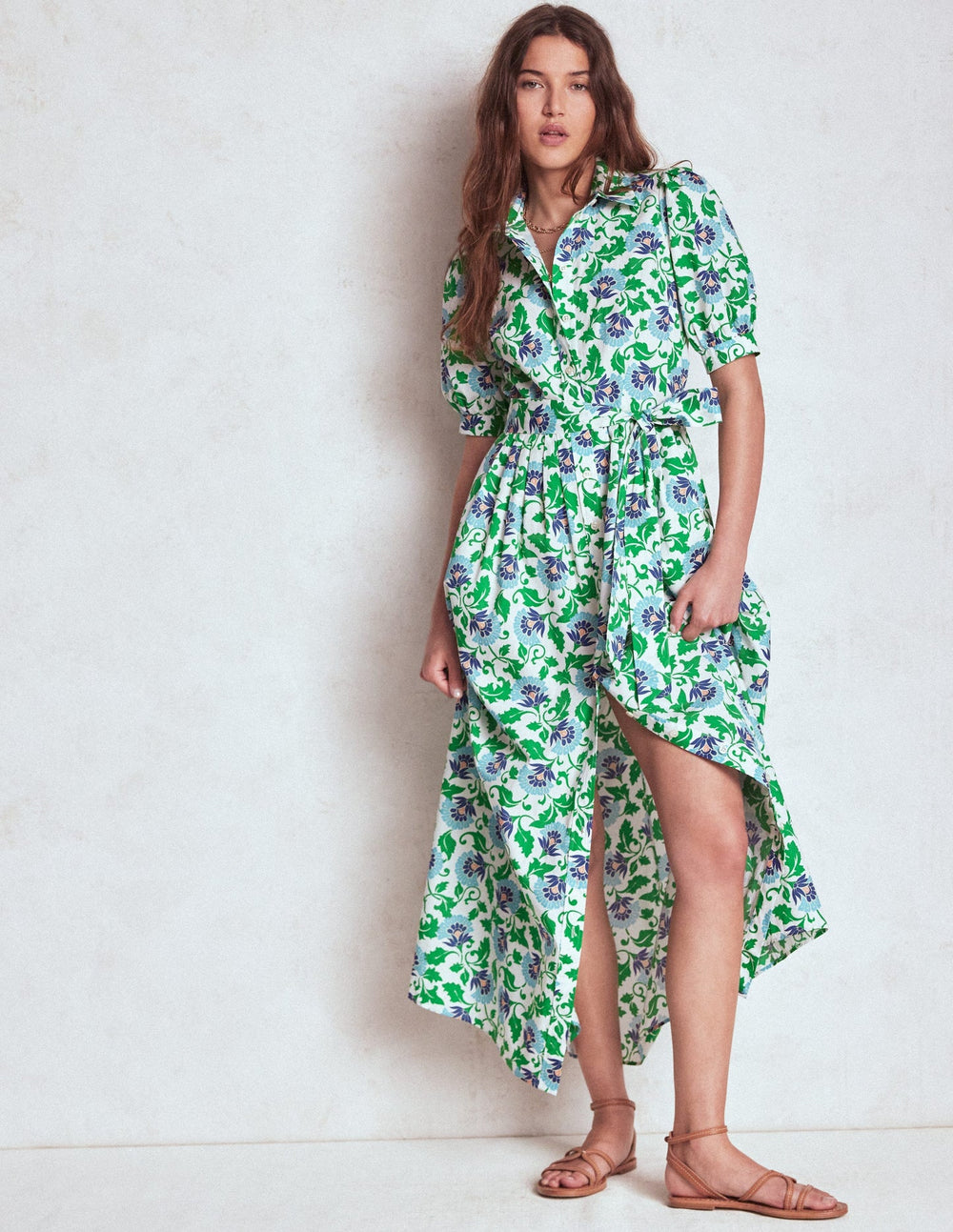 Alexa Maxi Shirt Dress - Rich Emerald, Ornate Vine
