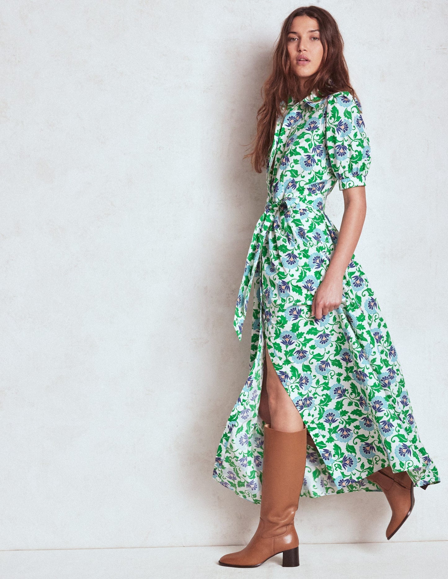 Alexa Maxi Shirt Dress - Rich Emerald, Ornate Vine