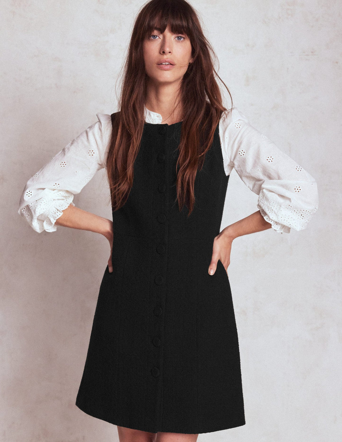 Cotton Texture Shift Dress - Black