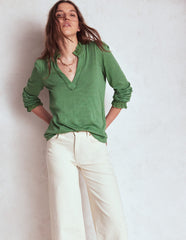 Aria Broderie Notch Neck Top - Newt Green