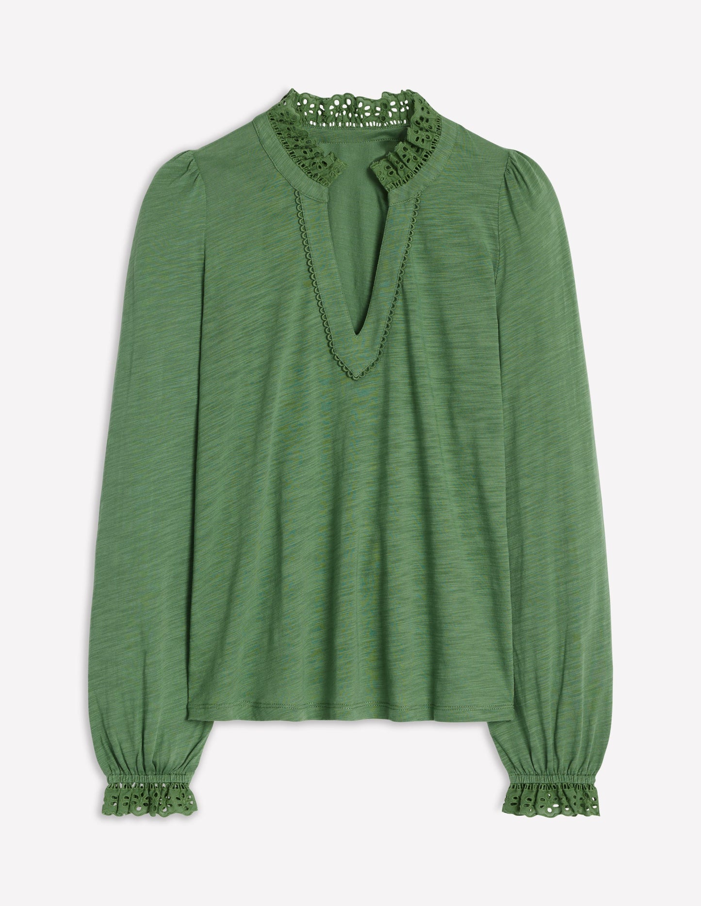 Aria Broderie Notch Neck Top - Newt Green