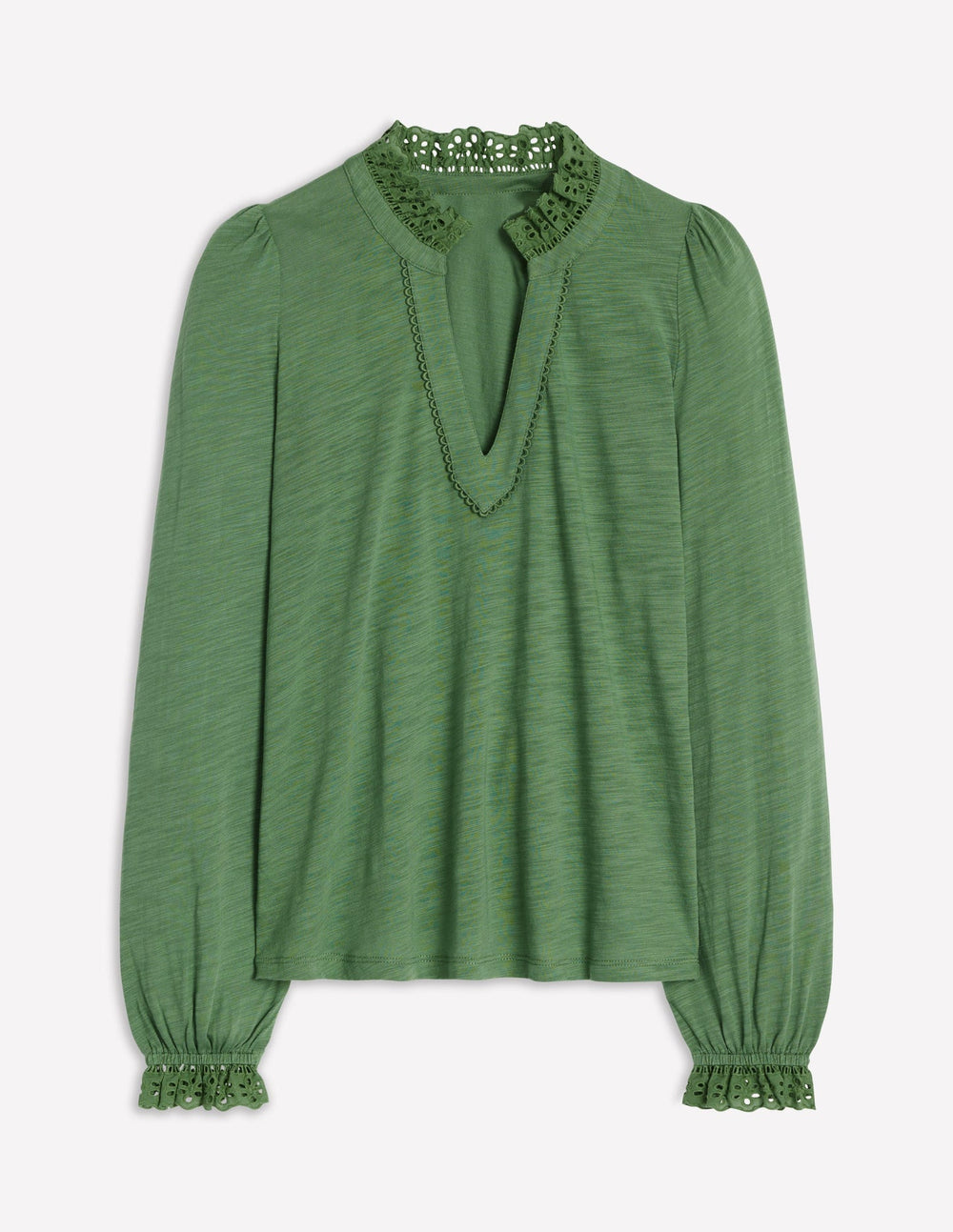 Aria Broderie Notch Neck Top - Newt Green