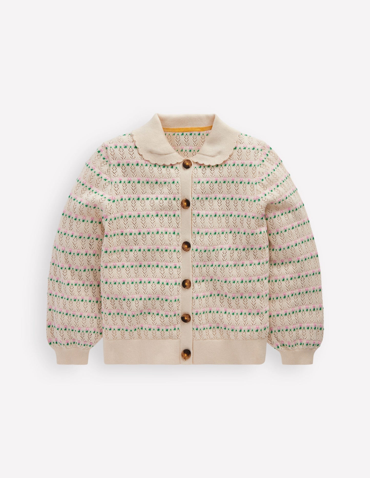 Pointelle Collared Cardigan - Warm Ivory