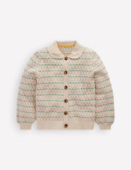 Pointelle Collared Cardigan - Warm Ivory