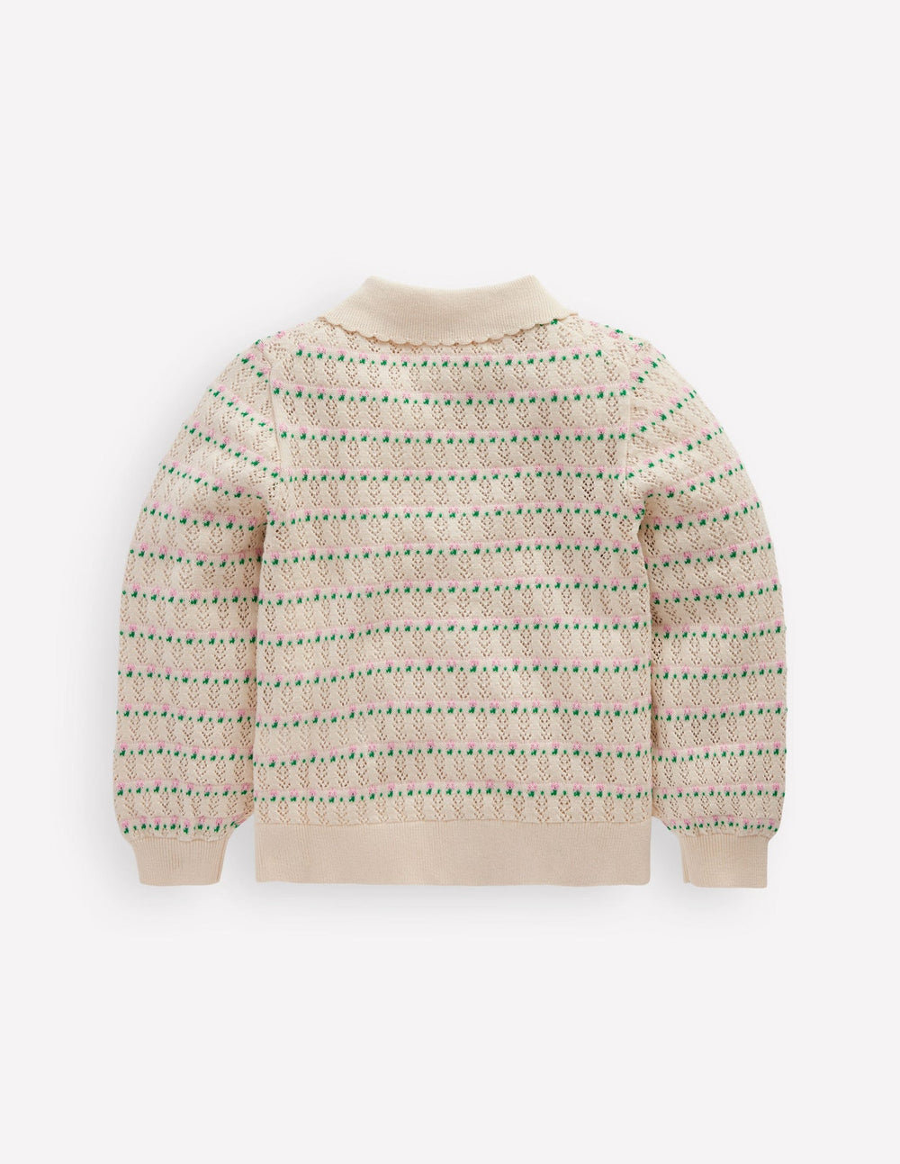Pointelle Collared Cardigan - Warm Ivory