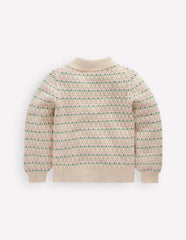 Pointelle Collared Cardigan - Warm Ivory
