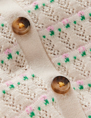 Pointelle Collared Cardigan - Warm Ivory