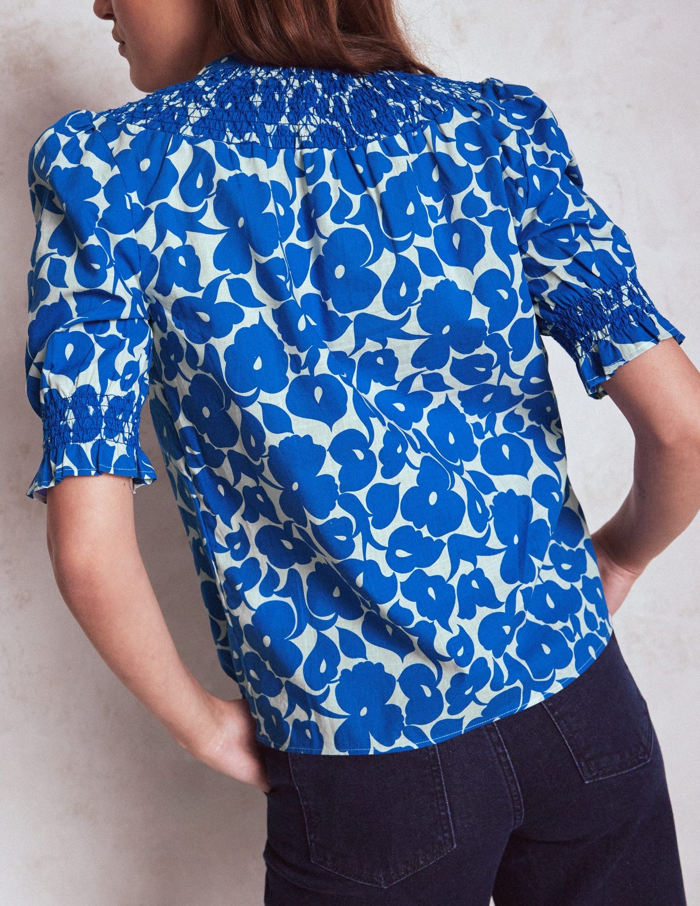 Effie Short Sleeve Top - Bright Blue, Leafy Grove