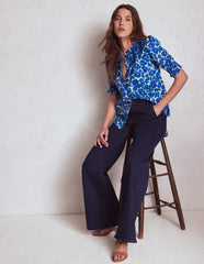 Effie Short Sleeve Top - Bright Blue, Leafy Grove