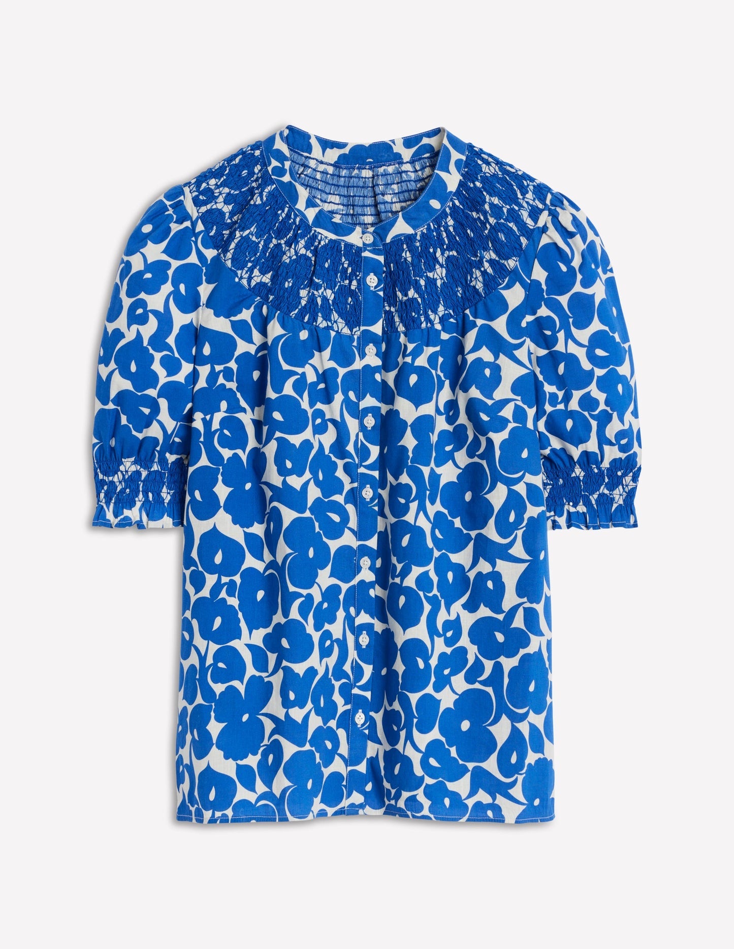 Effie Short Sleeve Top - Bright Blue, Leafy Grove
