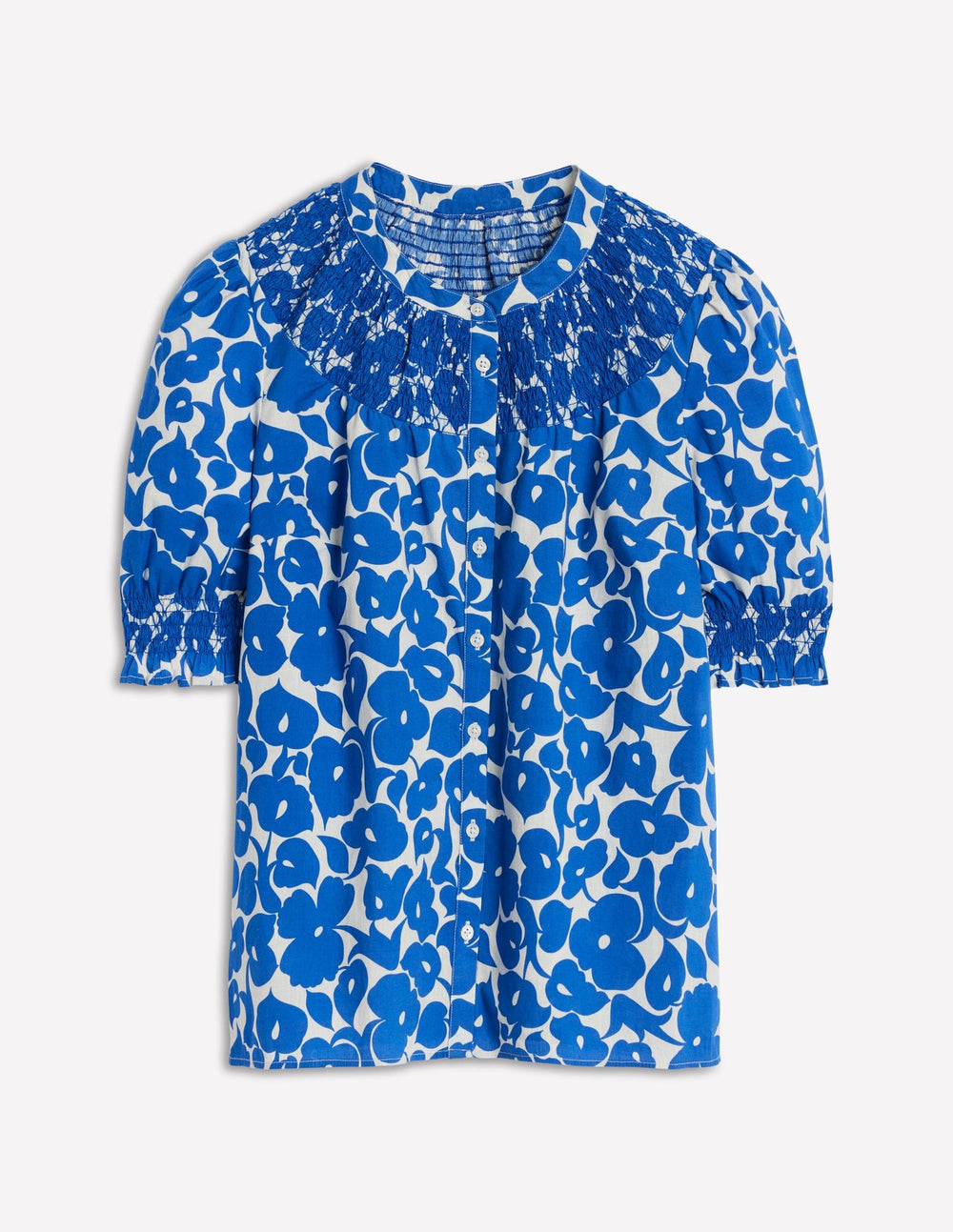 Effie Short Sleeve Top - Bright Blue, Leafy Grove