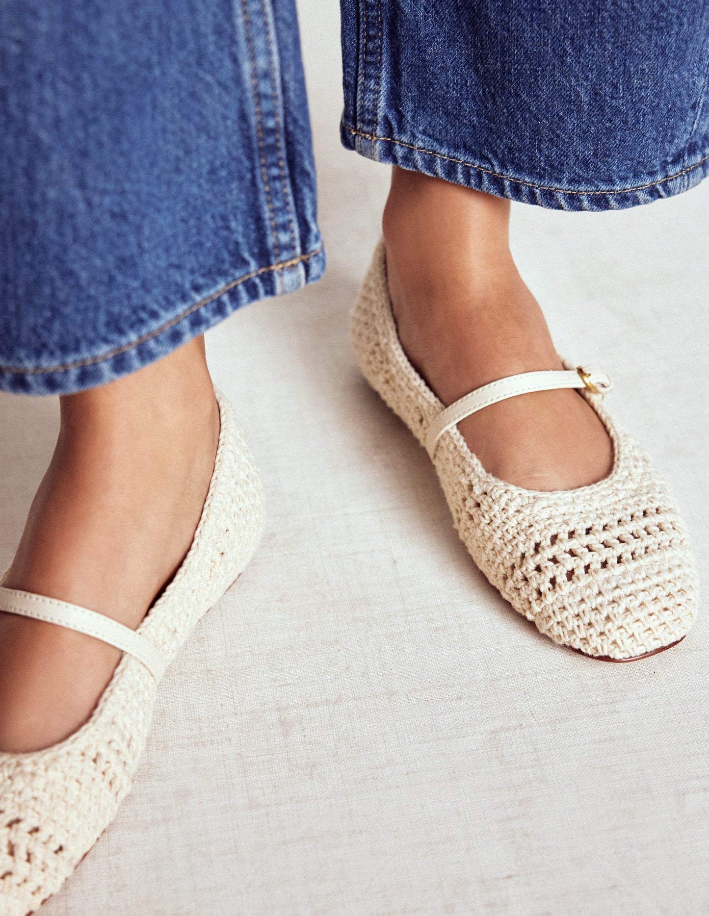 Crochet Mary Jane Flats - Ecru